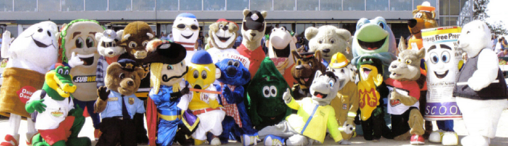a row of mascots posing for the camera
